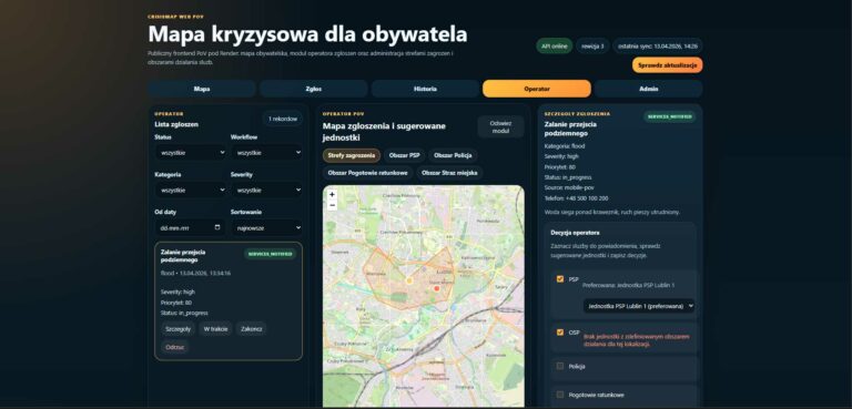 Mapa kryzysowa obywatela - aplikacja developerów 3Qcode